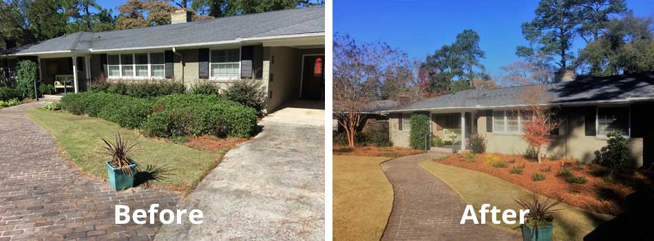 Before and after landscape job in Louisville, GA.